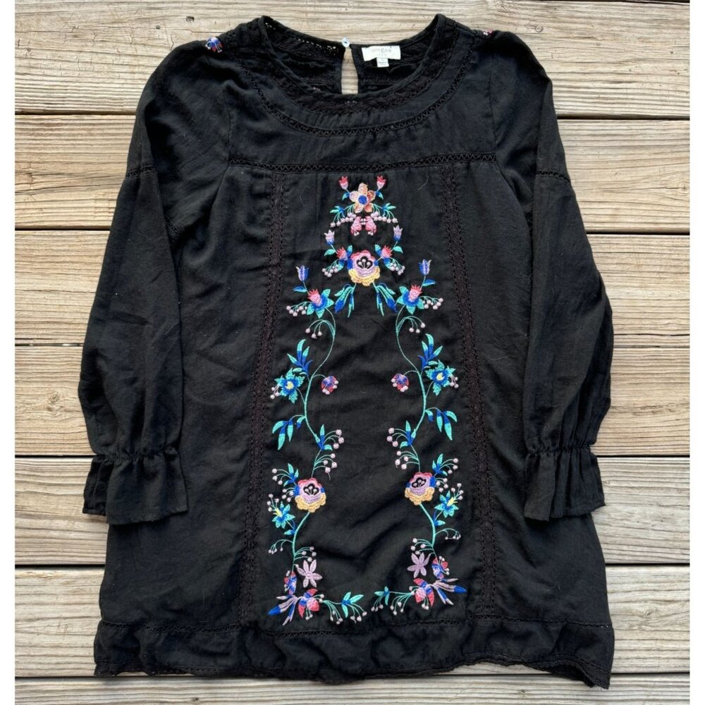 Umgee Boho Floral Embroidered Lace Trim‎ Peasant Blouse Black Small A2253 i1